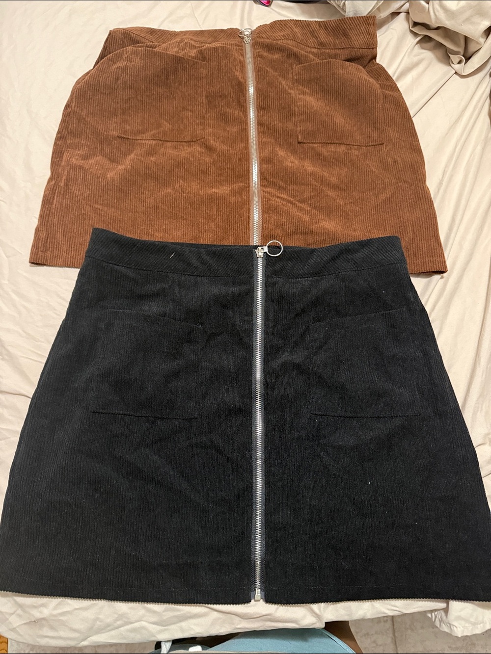 SHEIN Brown & Black Corduroy Front-Zip Mini Skirt - 2 skirts